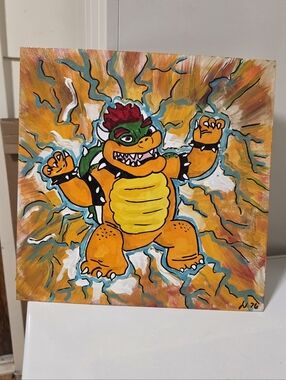 Hand Painted Bowser On Pine 12x12. Sealed With Krylon.